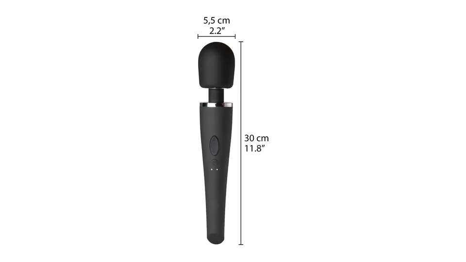 Sinful Luxy wandvibrator: recension: Sinfuls måttskiss: 30 cm lång och 5,5 cm bredd på huvudet