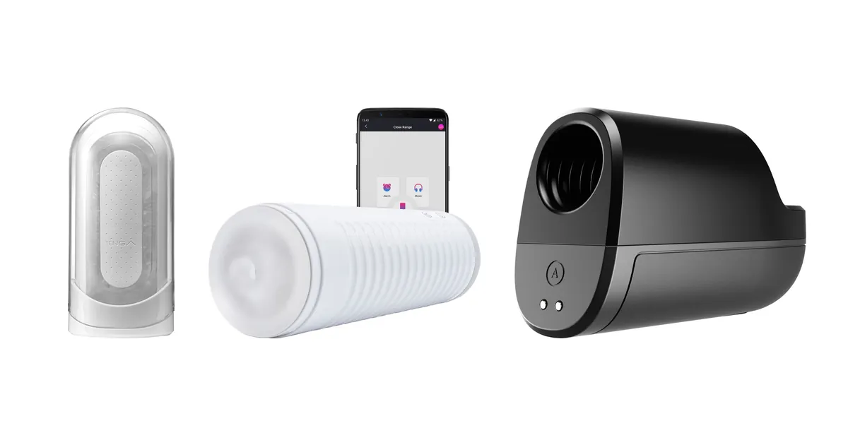 Jämförelse masturbatorer: TENGA Flip Zero, Lovense Max 2 och Arcwave Ion 2 i produktfoton