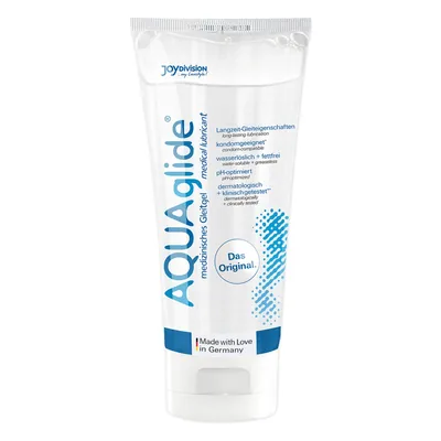 Glidmedel test: Joydivision Aquaglide glidmedel 200 ml på vit bakgrund